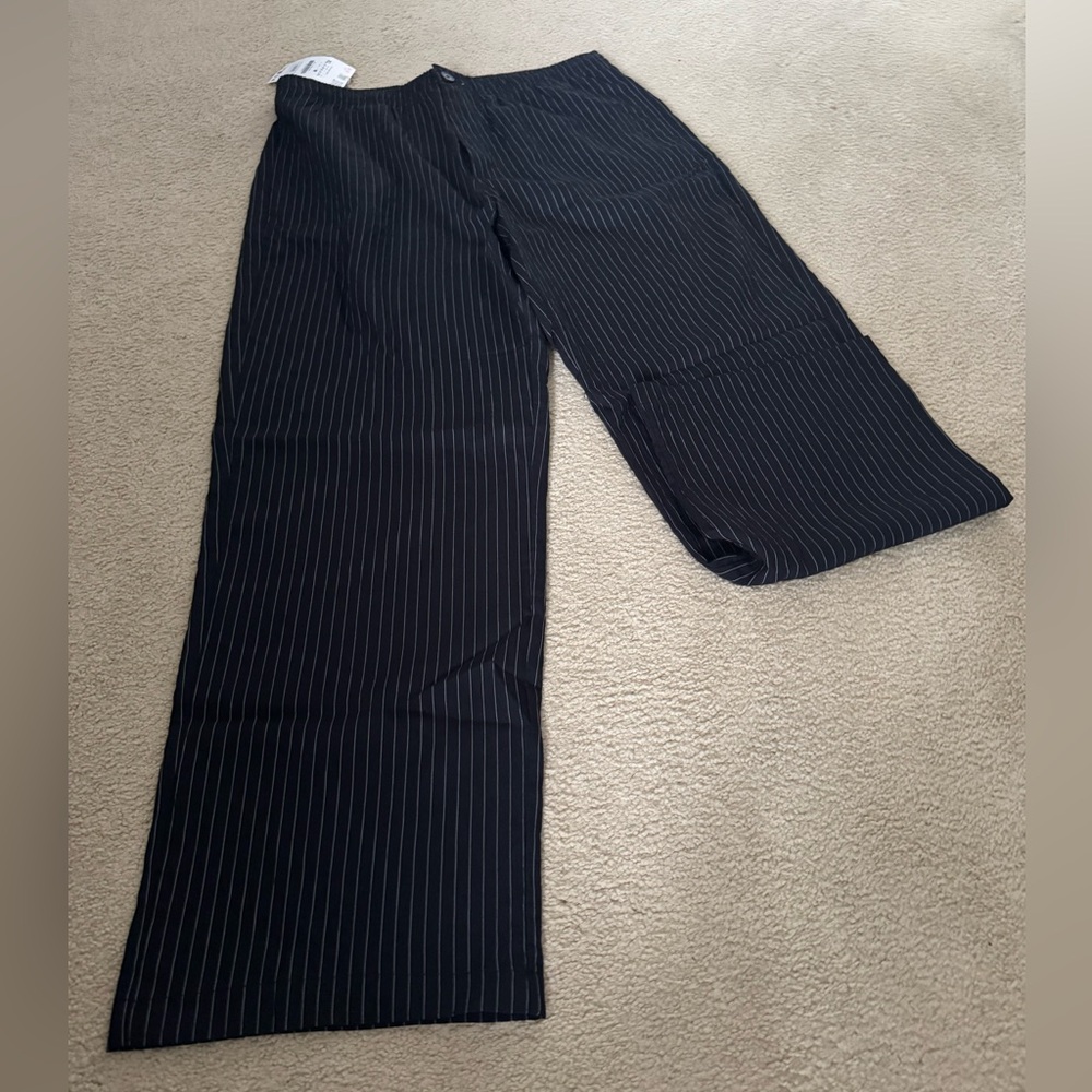Zara Black Pinstripe Wide Leg Pants men